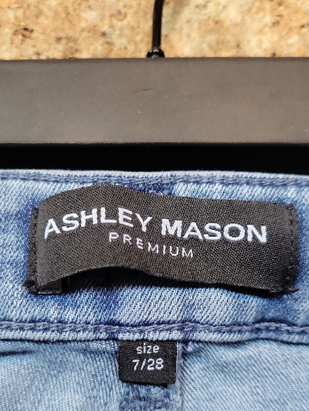 Ashley Mason Embroidered Flare Raw Hem Denim Jeans Cotton Blend Stretch Size 28 - Picture 2 of 14